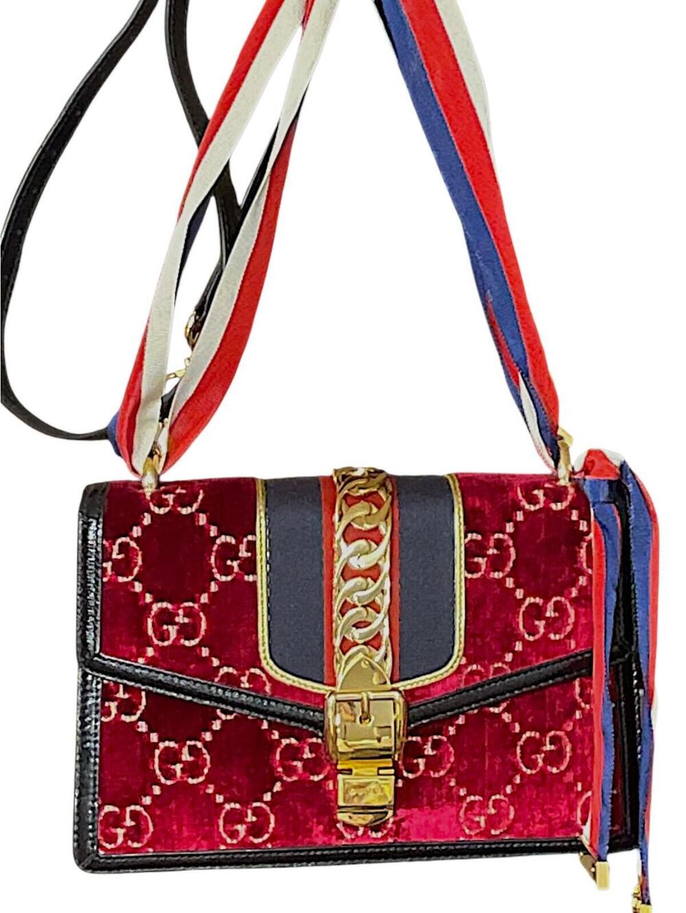Gucci Red Velvet GG Chain Shoulder Bag